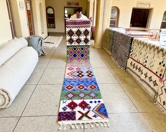 STUNNING BOUJAAD RUG, Moroccan Runner 2x13, Large Abstract Rug, Berber Rug, Red and Yellow Runner, Sheep Wool Rug, Handwoven Rug.