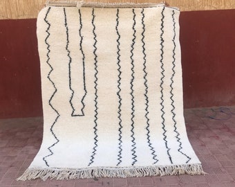 GORGEOUS BENI OURAIN Rugs, Moroccan Handmade Rug, White And Black Rug, Striped Rug, Handmade Wool Carpet, Azilal Berber Rug, Handwoven Rug