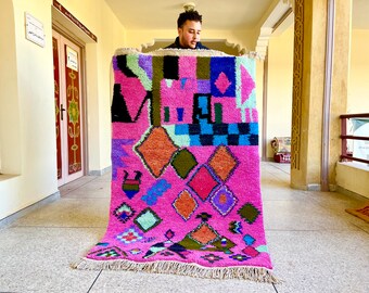 BEAUTIFUL MOROCCAN RUG, Benourain Rug , Colorful Pink Rug, Handmade Rug, Area Boujaad Rug , Handwoven Rug, Berber Rug, Tufted Wool Rug