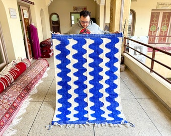 AMAZING KILIM RUG, Moroccan 4x6 Rug, Flatweave Rug, Blue Rug, Off White Rug, Dhurrie Rug, Berber Rug, Handmade Rug, Area Rug-Wool Navago Rug
