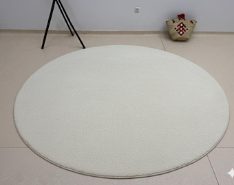 MOROCCAN ROUND RUG, White Beni ourain Circle Rug, Solid handmade Carpet, Custom Wool Rug, Authentic Berber Area Rug, Luxury Beni Rugs.