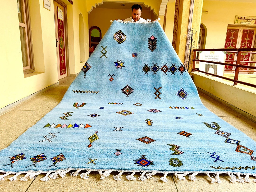 Charming Beni Ourain Rug, Made-to-order Moroccan Wool Carpet, Blue and ...