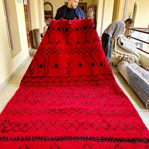 Elegant Moroccan Rug, Black and Red Abstract Beni Ourain Rug, Custom Berber Handmade Rug, Handwoven Wool Area Rug for Bohemian Home Decor