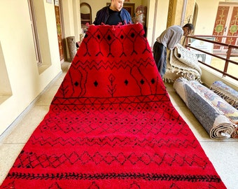 Elegant Moroccan Rug, Black and Red Abstract Beni Ourain Rug, Custom Berber Handmade Rug, Handwoven Wool Area Rug for Bohemian Home Decor