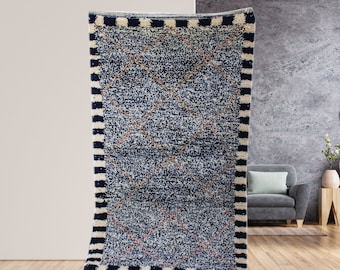 Moroccan rugs Beni Ourain Rug, blue Berber carpet, handmade gift rug, art design bohemian rug, white color rug, soft carpet