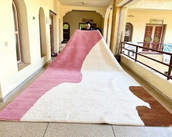 SOFT MOROCCAN RUG, Beni ourain Carpet, Striped Minimalist Berber Rug, Custom Handmade Rug, White and Pink Wool Area Rug Interior Styling Rug