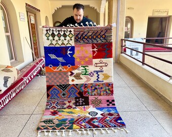 Colorful Moroccan Beni Ourain Rug, Handmade Wool Shaggy Area Rug, 4x6FT Berber Carpet, Decorative Boho Chic Rug