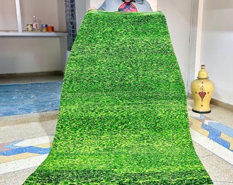 Moroccan Rug – Solid Green Beni Ourain Wool Carpet – Custom Handwoven Area Rug for Bohemian Living Room or Bedroom