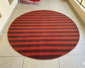 ROUND STRIPED Wool Rug, Custom Circle Moroccan Beni ourain Carpet, Decorative Bespoke Area Rug for Living Room, Teppich.
