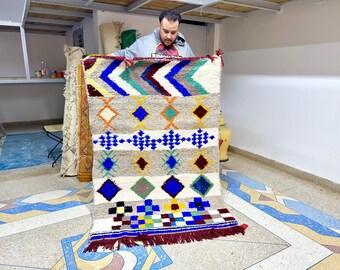 Beni ourain rug, Authentic Moroccan rug, 3.9x5.6FT Berber carpet, Genuine Wool rug, Handmade rug, Beni ourain style, Area rug, Teppich