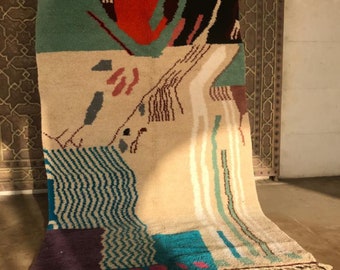 ARTISTIC WOOL RUG, Moroccan Handmade Rug For Your Living Room, Steel Blue And White Rug Made from Wool of Sheep, Best Artistic Tufted Rug