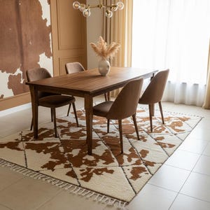 BENI OURAIN RUG, White & Brown Moroccan Rug, Custom Size Teppich Berber Rug, Geometric Handmade Area Rug, Soft Wool Moroccan Brown Carpet image 4