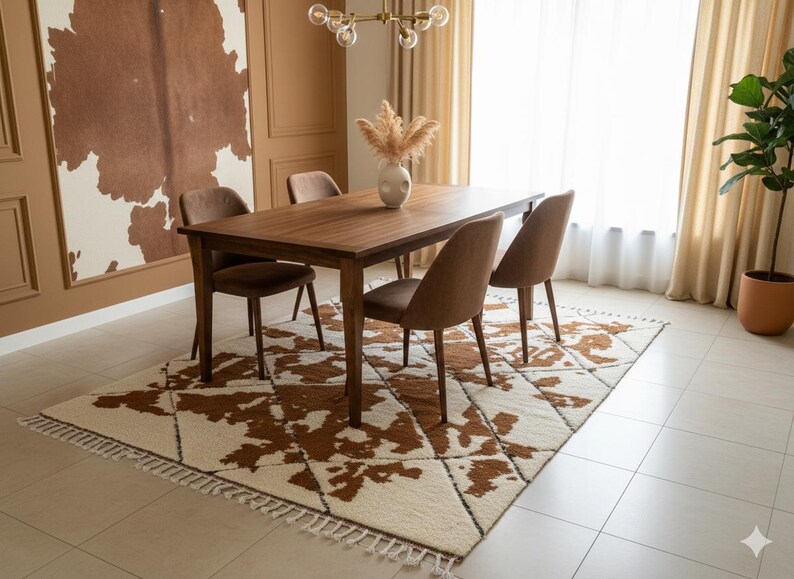 BENI OURAIN RUG, White & Brown Moroccan Rug, Custom Size Teppich Berber Rug, Geometric Handmade Area Rug, Soft Wool Moroccan Brown Carpet image 4