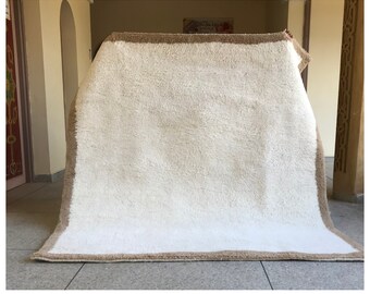 Minimalist Moroccan Rug, White and Brown Beni Ourain Handmade Rug, Scandinavian Wool Carpet, Handwoven Berber Area Rug, Soft Wool Carpet