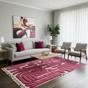 PINK AREA RUG, Custom Beni Ourain Moroccan Rug, Berber Wool Abstract Shag Carpet image 11