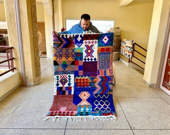 Moroccan Rug – 6x4 Colorful Abstract Bohemian Rug – Beni Ourain Multicolor Handmade Wool Carpet for Boho Living Room