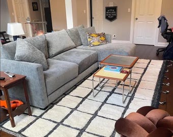 Gorgeous Beni Ourain Rug, Checkered Moroccan Rug, Wool Rug, Handmade Checkerboard Rug, Berber Black and White Rug,Moroccan Berber tufted Rug