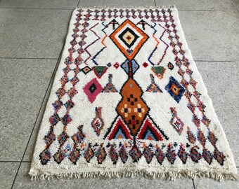 New Design Beni Ourain Rug, Colorful Handmade Rug, Multicolored Moroccan Rug, Wool Rug, Berber Solid Biege Rug, tufted Rug