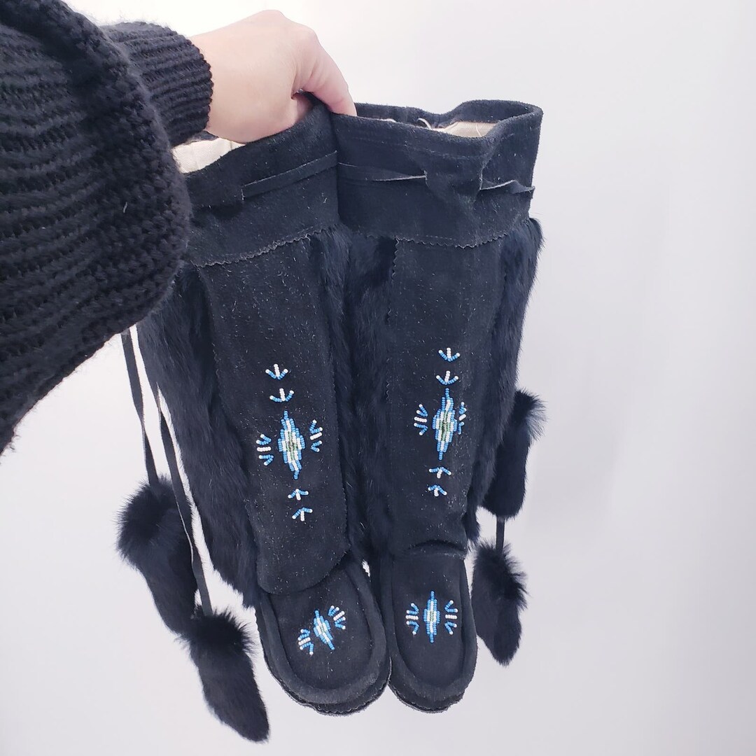 Vintage Rabbit Fur Moccasin Boot, Size 7.5 - Etsy