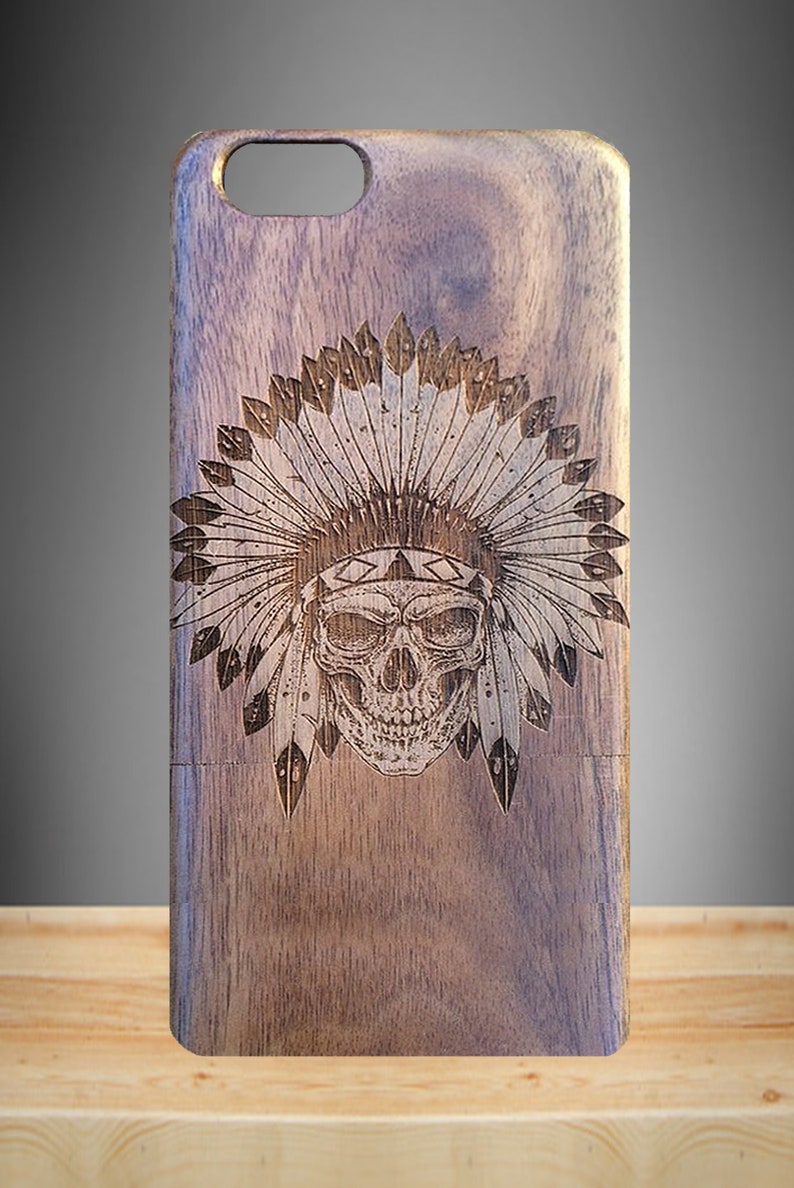 Native American Skull Custom Design Personalized Gift All Wood PC TPU Phone Case iPhone Samsung iPhone 11 X XS..| Galaxy S20Ultra Pro..