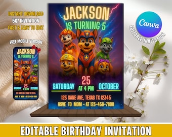 Paw-ty Geburtstagseinladung, Paw-ty Party einladen, Paw-ty Einladung, Bearbeitbares Paw-ty Invite Vorlage, Paw-ty Canva Vorlage, Paw-ty Digital