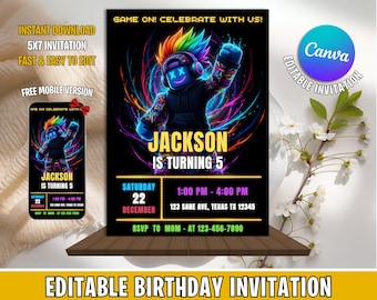 Roblox Geburtstagseinladung, Roblox Party einladen, Roblox Einladung, bearbeitbare Roblox einladen, Roblox Digital, Roblox Vorlage, Roblox Canva