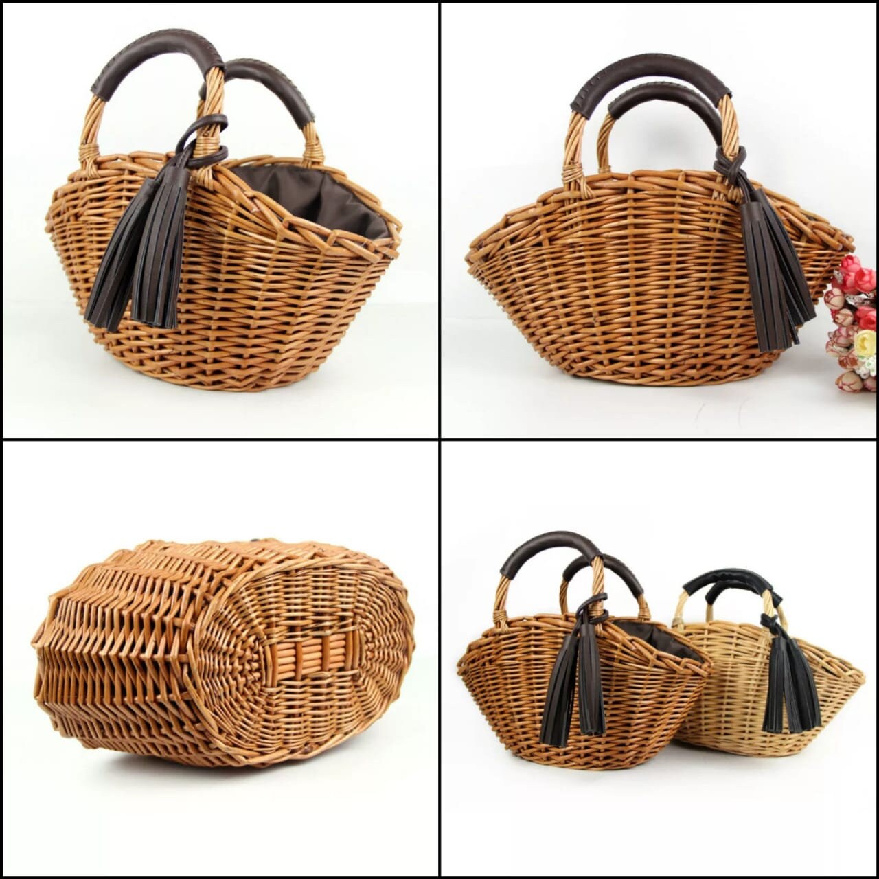 Stylische Strohtasche Für Damen - Vintage Strandtasche Mit Muschel-Design