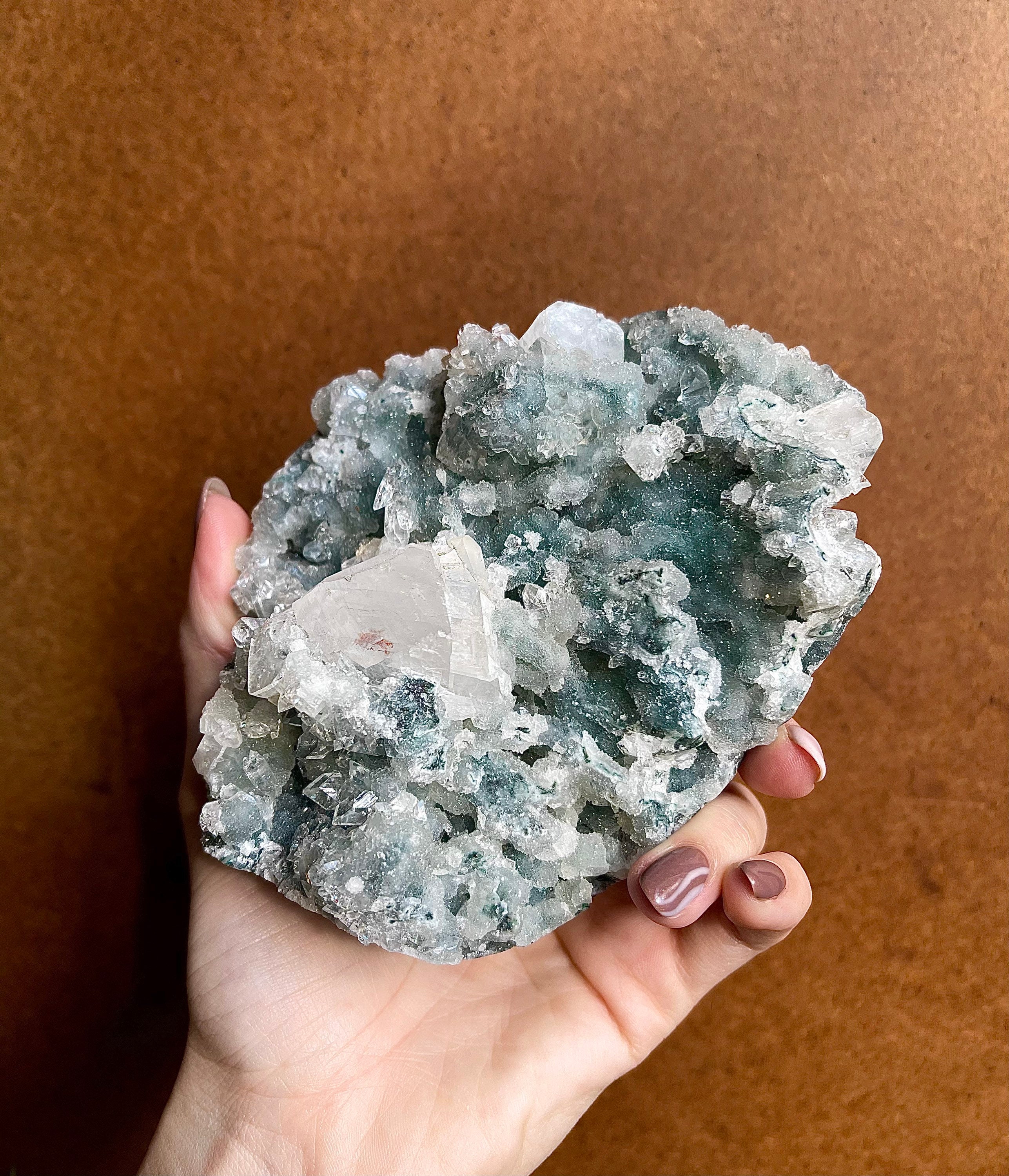 Clear apophyllite on blue chalcedony Apophyllite cluster | Etsy