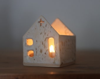 Handmade Candle Holder/ Tea-light Holder/ Church/ Chapel/christening /Candle Plate/ Easter gift/ Ceramic House/  religious gift