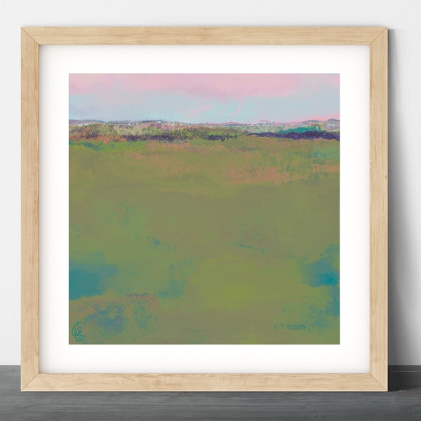 Landscape Painting, Abstract Original Printable Wall Art, Modern Fine Art, Contemporary Nature Decor, Square, with Romantic Hues