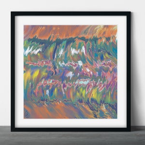 Psychedelic Geometric Abstract Painting, Original Downloadable Fine Art, Contemporary Printable Wall Decor, Square, Colorful Brush Strokes