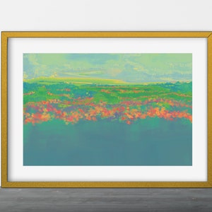 Colorful Landscape Painting, Printable Wall Art, Contemporary Modern Nature Decor, with Fields of Flowers