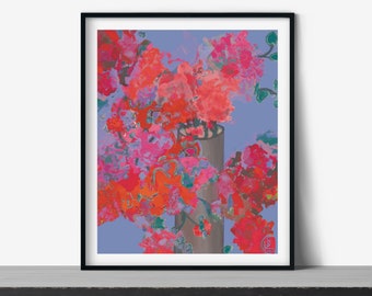 Colorful Flowers Painting, Abstract Printable Wall Art, Colorful Contemporary Modern Wall Decor, with Vibrant Red Color Shades