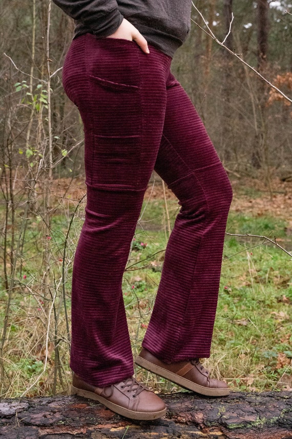 MTO: Leggings With Pockets / Flare / Fine Corduroy / Burgundy Wine Red Dark  Red -  Canada