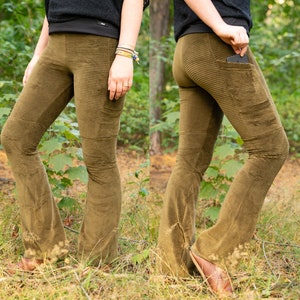 MTO: Leggings with pockets / flare / fine corduroy olive green