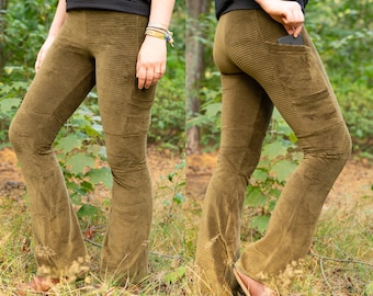 MTO: Leggings with pockets / flare / fine corduroy olive green