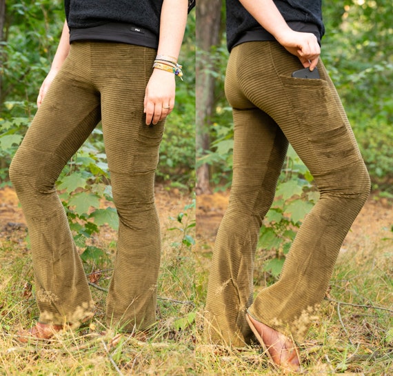 MTO Leggings With Pockets / Flare / Fine Corduroy Olive Green -  Sweden