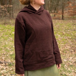 Wool hoodie hemp - dark red black mottled wool pullover sweater with a large hood