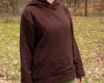 Wool hooded sweater hemp - dark red black melange wool sweater sweater with large hood