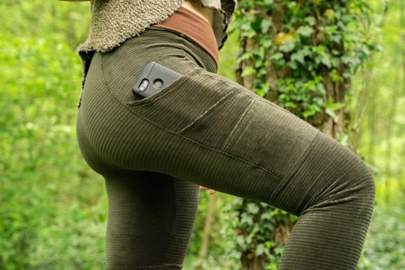 MTO Leggings With Pockets / Flare / Fine Corduroy Olive Green 