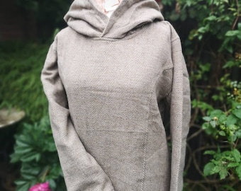 Wool hoodie hemp - beige mottled wool sweater sweater with large hood
