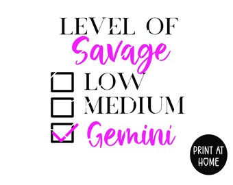 Niveau van Savage Gemini verjaardag SVG voor de verjaardag koningin [digitale download] PNG voor motorkappen, bakken, t-shirts, mokken DIY gesneden bestand, roze SVG
