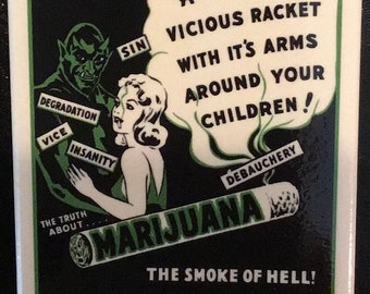 Devils Harvest,Marijuana The Smoke of Hell Movie Poster Reproduced on a 2x3 Metal Refrigerator Magnet.A Gift For Him or Her.