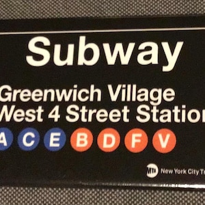 Greenwich Village Replica Subway Sign on a 2x3 Refrigerator Magnet with Glossy Finish and Metal Construction.A Gift For Him or Her.