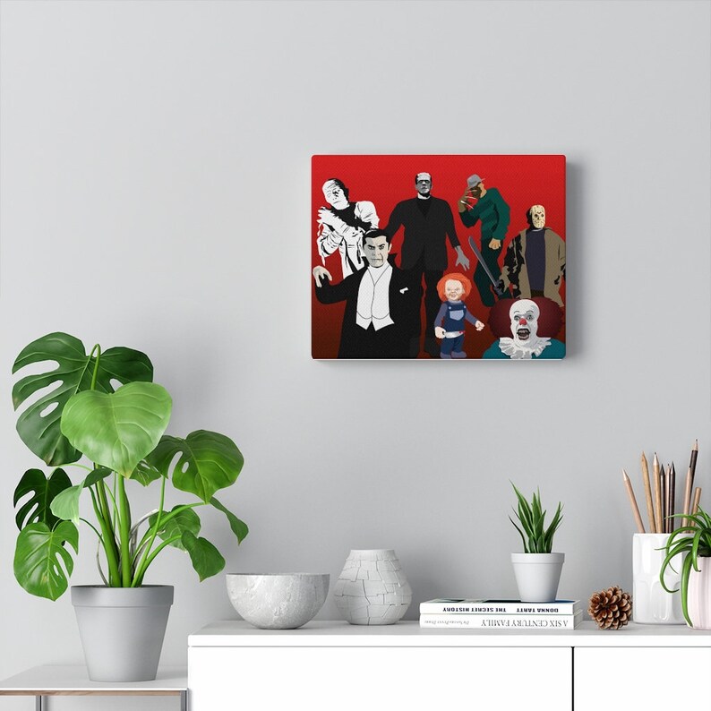 Available in Three SIzes.Great Gift For Any Horror Movie Fan. Seven Stars From Horror Films Reunite For This Reunion on a Canvas Wall Board