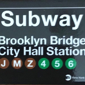 Brooklyn Bridge Replica Subway Sign on a 2x3 Refrigerator Magnet with Glossy Finish and Metal Construction.A Gift For Him or Her.