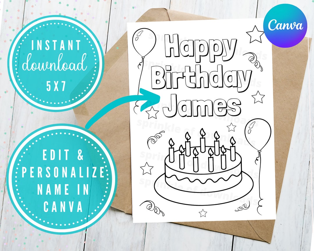 Colorable Birthday Card Personalized Birthday Card for Kid