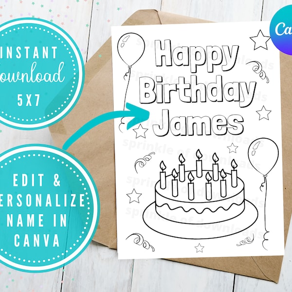 Colorable Birthday Card, Personalized Birthday Card for Kid from Kid, Kids Birthday Card for Child, Printable Card, Editable