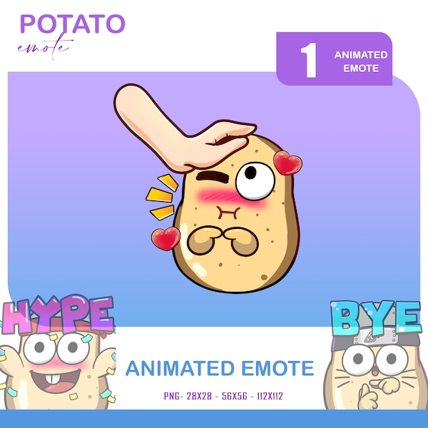 Head Pat Potato Animated Emote, Animated Head Pat Potato Twitch Discord Youtube Emote, Head Pat Potato Animated Emote For Streamer, Gamer