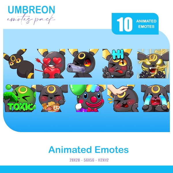 10 Umbreon Pack Animated Emotes, Love, Head Pat Animated Twitch Discord Youtube Emotes, Joker, Run Animated Emotes For Streamer, Gamer